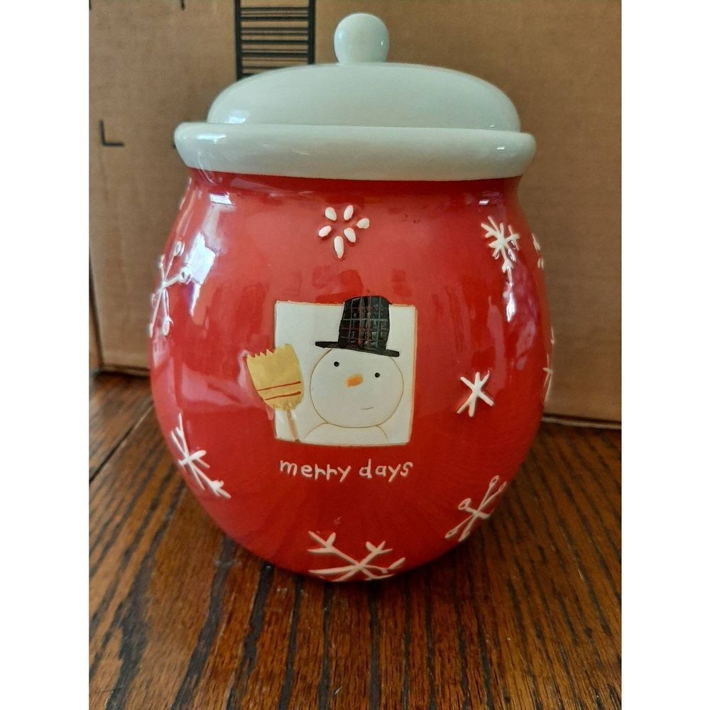 Hallmark Merry Days Snonman Snowflake Christmas Ceramic Cookie Candy Treat Jar